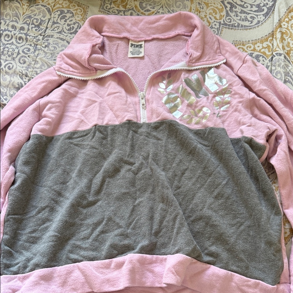 PINK Victoria's Secret Pink and Gray Cowl Sweater
